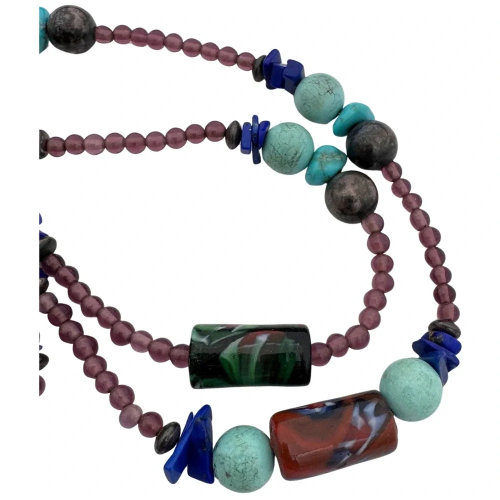 Signed‎ Carlisle Sterling Necklace Beads Gemstones Star Native American Rare 53